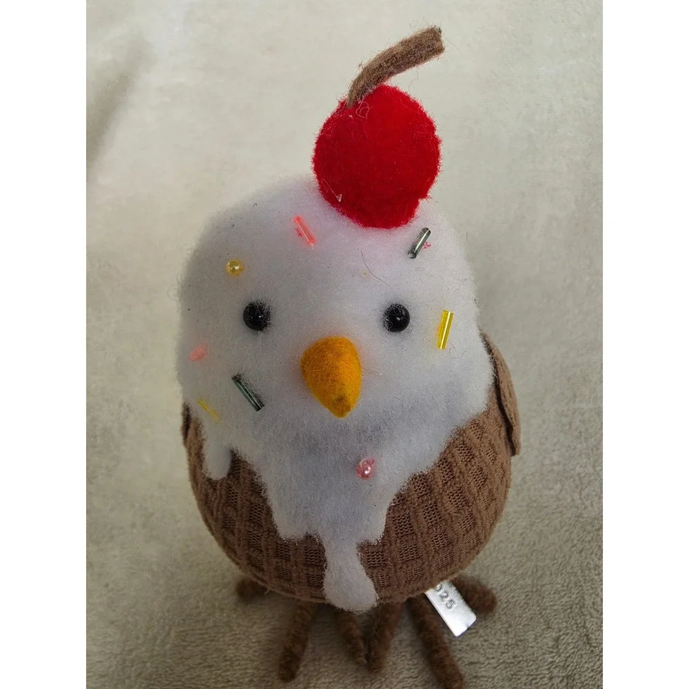 Target Wondershop 2025 Fabric Bird Scoops Ice Cream Sundae Brown White Cherry